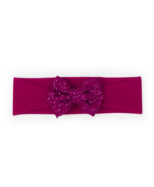 Big Sequinned Bow Headband - Dark Pink