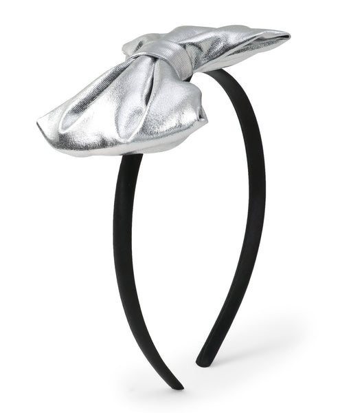 Leather Bow Hair Band - Silver