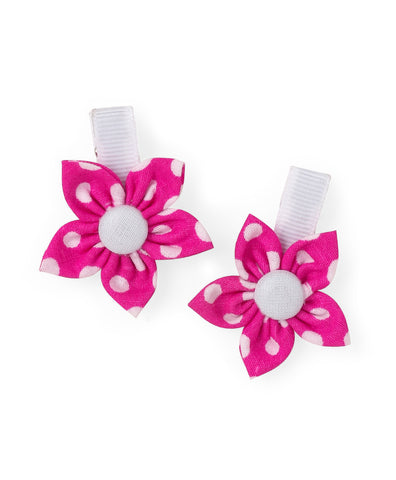 Polka Dots Flower Alligator Clip Set - White & Pink