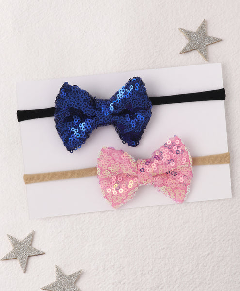 Sequin Party Bow Headband Set - Pink & Blue
