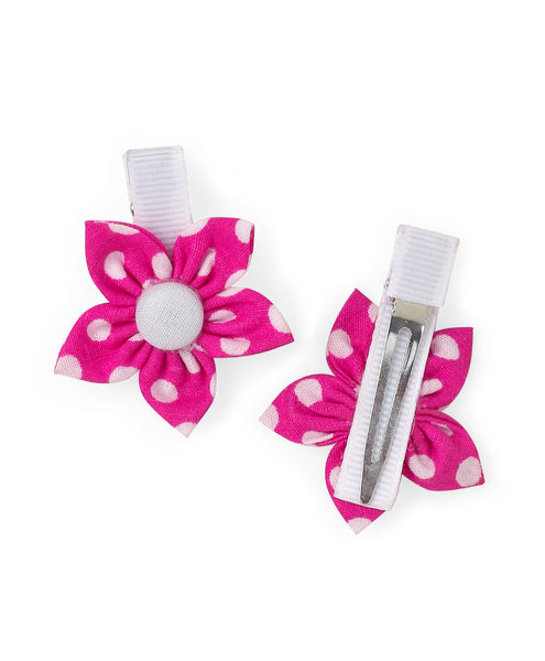 Polka Dots Flower Alligator Clip Set - White & Pink