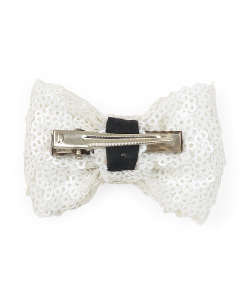 Sequin Party Bow Alligator Clip - White