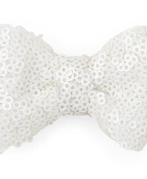 Sequin Party Bow Alligator Clip - White