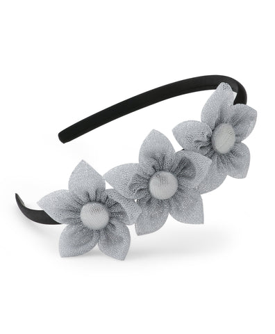 Handmade Three Flower Bunch Hair Band- Silver