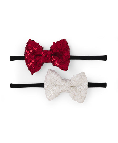 Sequin Party Bow Headband Set - Red & White