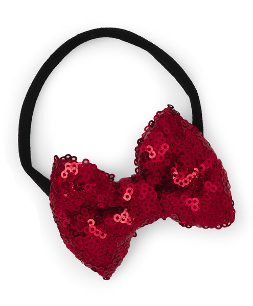 Sequin Party Bow Headband Set - Red & White