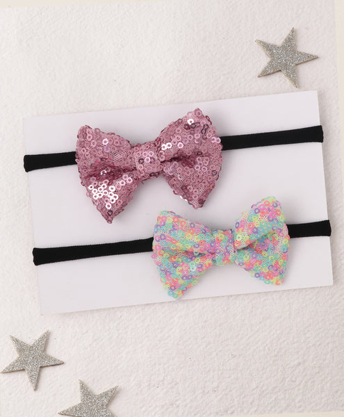 Sequin Party Bow Headband Set - Pink & Multi-Colored
