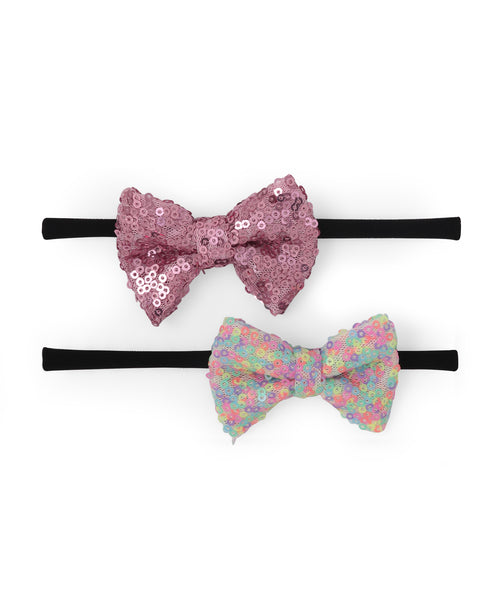 Sequin Party Bow Headband Set - Pink & Multi-Colored