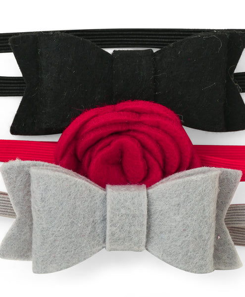 Rose & Bow Headband Set  - Black Red & Gray