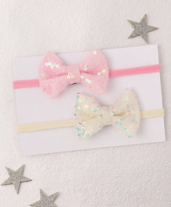 Sequin Party Bow Headband Set - Light Pink & White