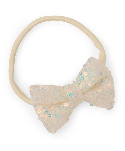 Sequin Party Bow Headband Set - Light Pink & White