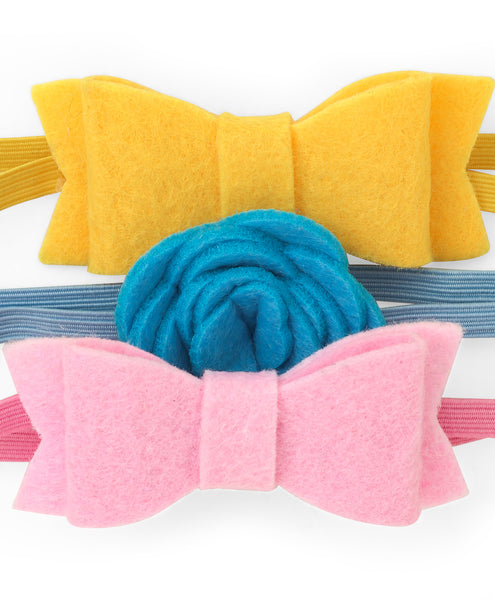 Rose & Bow Headband Set  - Light Pink, Light Blue & Yellow