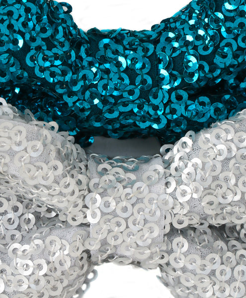 Sequin Party Bow Headband Set - Blue & Silver