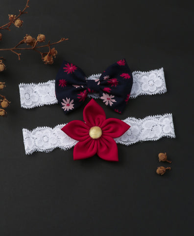 Flower & Bow Hairband Set - Black & Maroon