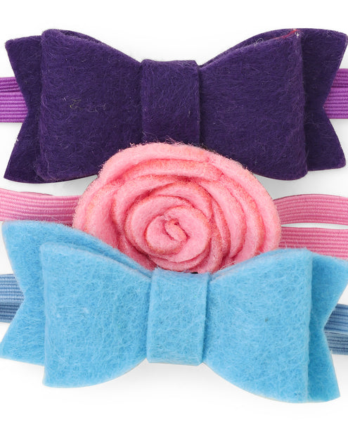 Rose & Bow Headband Set  - Purple, Light Pink & Light Blue