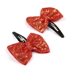 Glitter Sequin Bow Hair Clip - Red