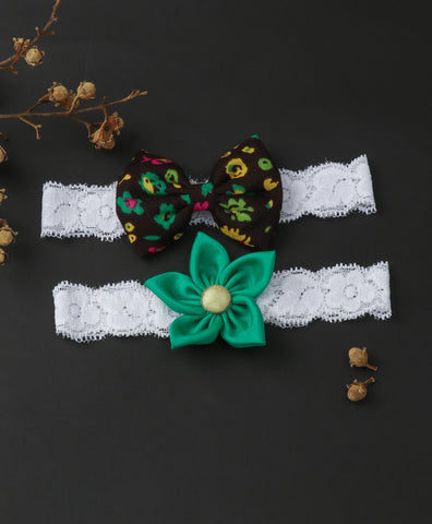 Flower & Bow Hairband Set - Black & Green