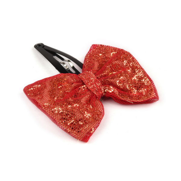 Glitter Sequin Bow Hair Clip - Red