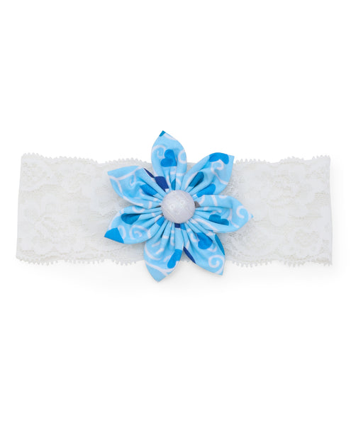 Heart Print Big Flower Headband - Blue