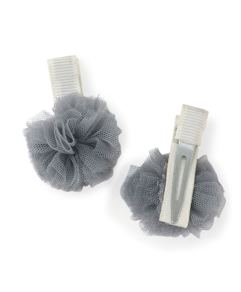 Mini Pom Pom Alligator Clip Set - Gray