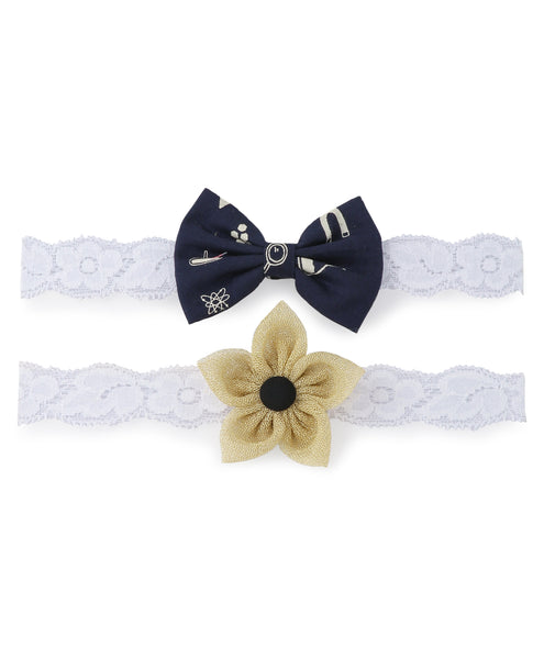 Flower & Bow Hairband Set - Dark Blue & Golden