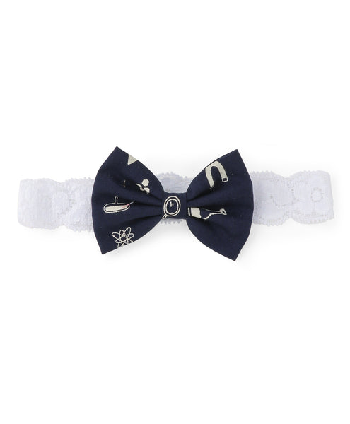 Flower & Bow Hairband Set - Dark Blue & Golden