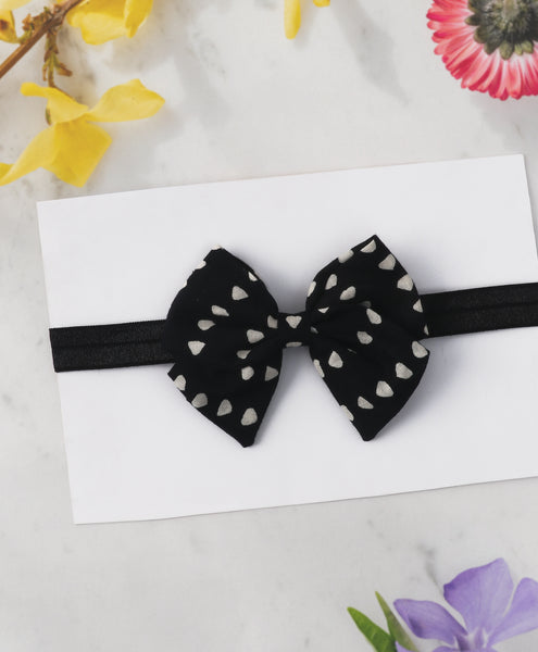 Printed School Bow Headband - Black
