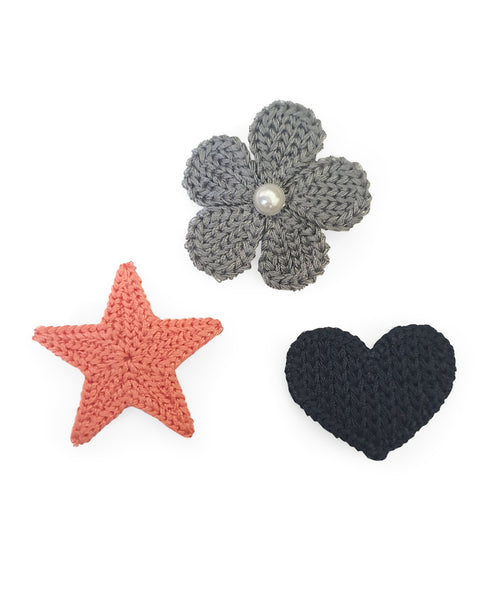 Crochet Velcro Hair Applique Set - Pink Grey & Dark Blue
