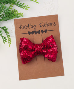 Sequin Party Bow Alligator Clip - Red