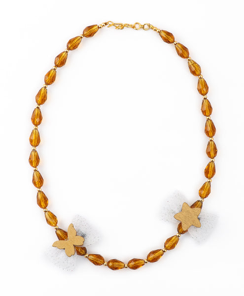 Necklace with Star & Butterfly Applique - Brown