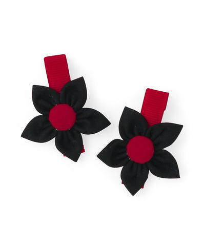 Flower Alligator Clip Set - Red & Black
