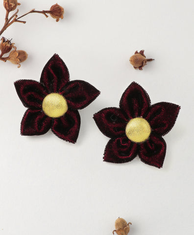 Velvet Flower Alligator Clips - Maroon