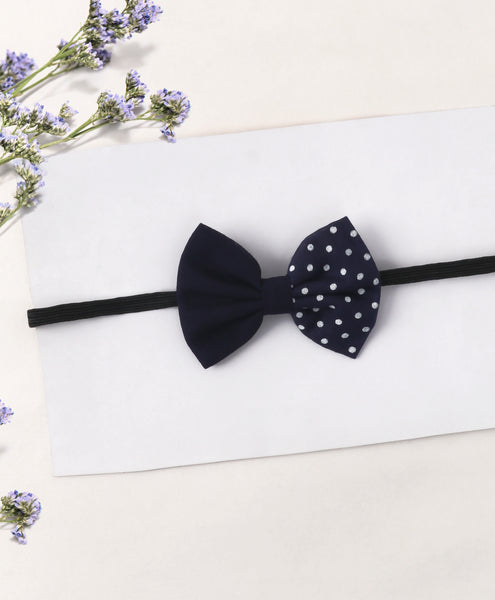 Double Print Polka Dots Bow Headband - Navy Blue