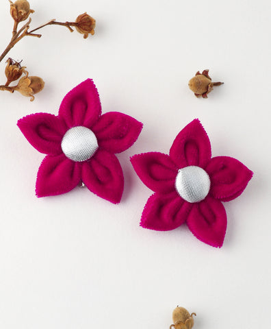 Velvet Flower Alligator Clip Set - Dark Pink