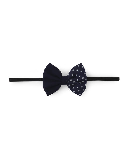 Double Print Polka Dots Bow Headband - Navy Blue