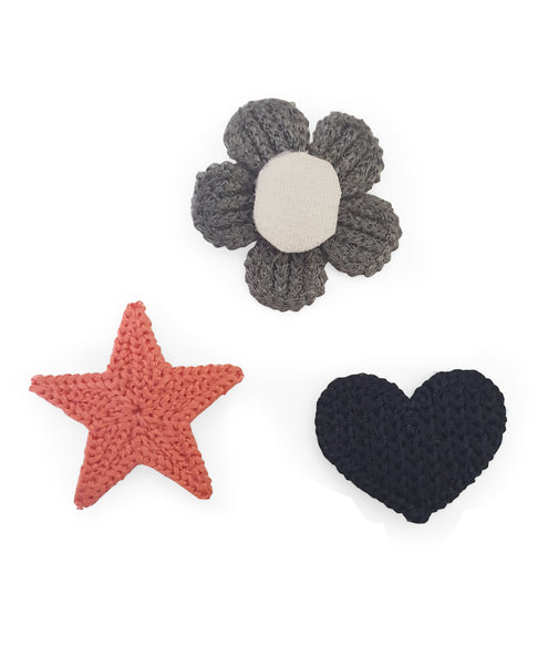 Crochet Velcro Hair Applique Set - Pink Grey & Dark Blue