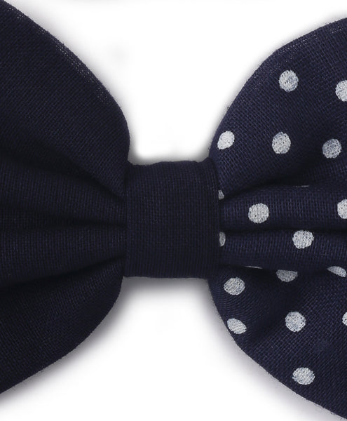 Double Print Polka Dots Bow Headband - Navy Blue