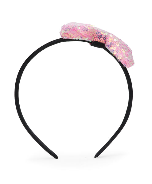 Sequinned Bow Hair Band - Light Pink