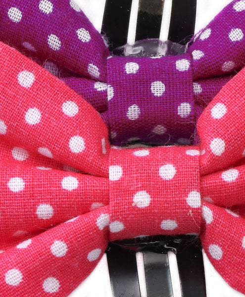 Polka Dots Tiny Bow Hair Clip Set - Pink & Purple