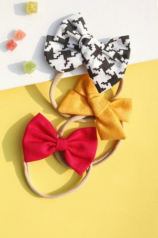 Knotted & Classic Bow Headband Set- White, Yellow & Pink