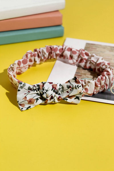 Floral Elasticated Headband- Peach & White