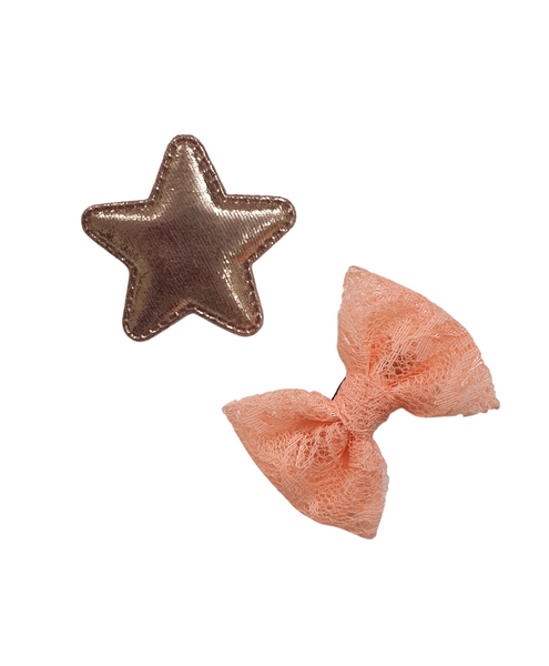 Star & Bow Alligator Hair Clips - Bronze & Peach