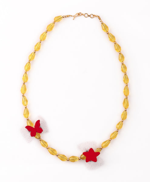 Necklace with Star & Butterfly Applique - Yellow