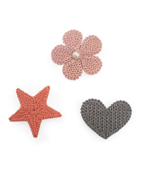 Crochet Velcro Hair Applique Set - Pink & Grey