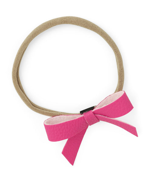 Leather Bow & Knot Headband Set - Pink & White