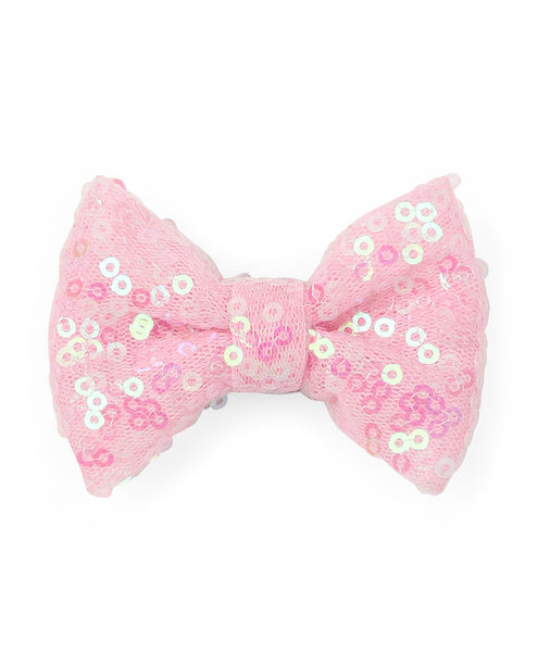 Sequin Party Bow Alligator Clip - Light Pink