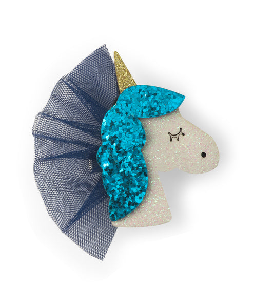 Glitter Unicorn Alligator Clip - Blue