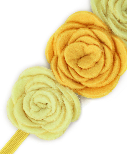 Felt Three Rose Headband - Yellow
