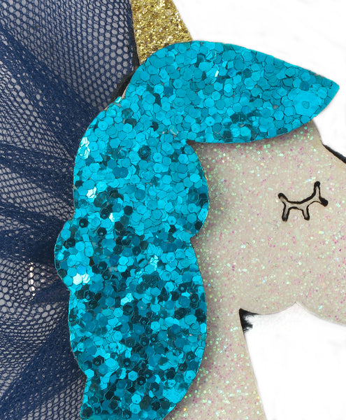 Glitter Unicorn Alligator Clip - Blue