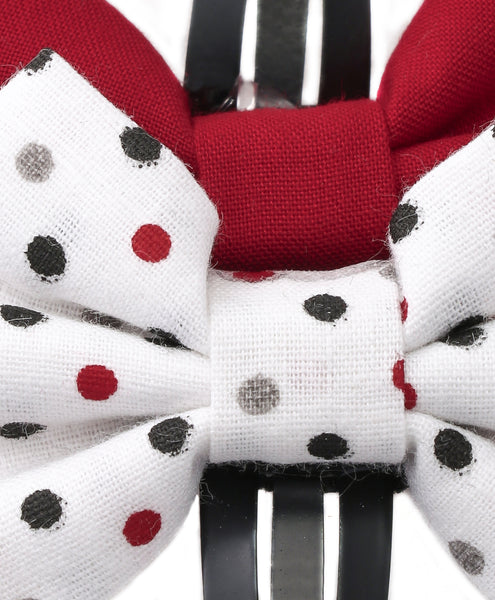 Polka Dots Bow Hair Clips - White & Maroon